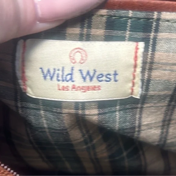 Wild West Los Angeles Cognac Brown Leather Backpack Plaid Interior Card Slots Wild West Los Angeles Cognac Brown Leather Backpack Plaid  main image 2